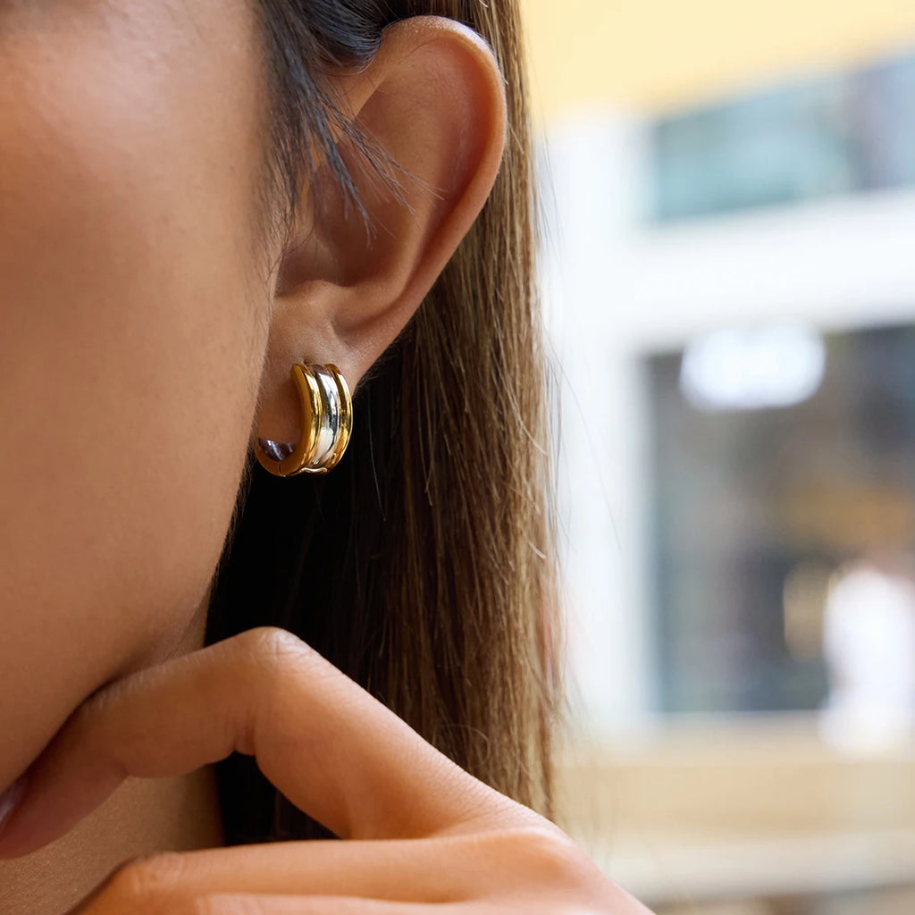 Two-Tone Crystal Hoop Earrings — Stainless Steel · PS118