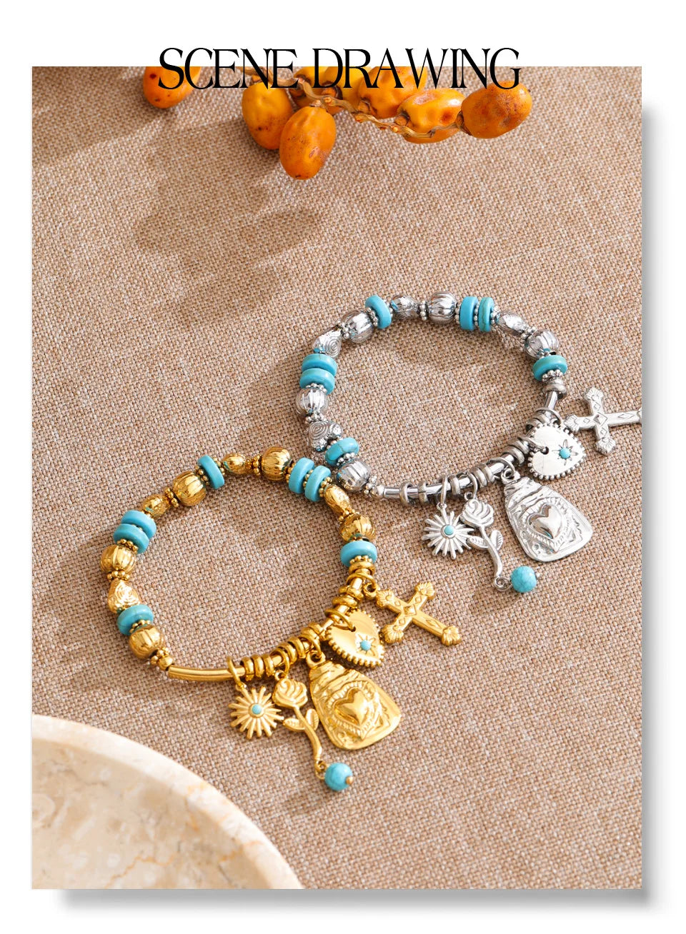 Natural Stone Heart Flower Bracelet — Gold-Plated Stainless Steel with Natural Stone · PS1086