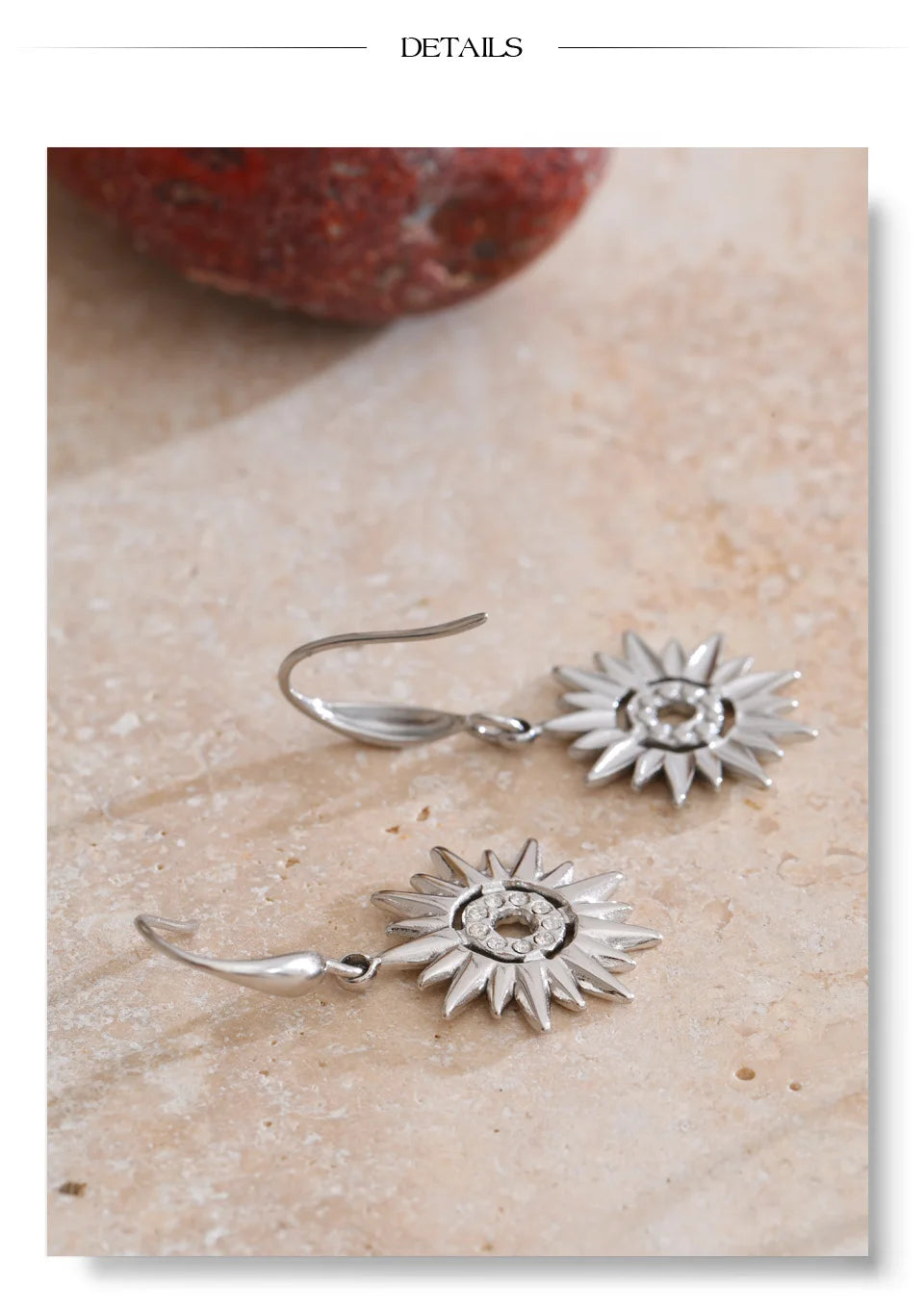 Cubic Zirconia Sun Earrings — Gold-Plated Stainless Steel with Cubic Zirconia · PS935