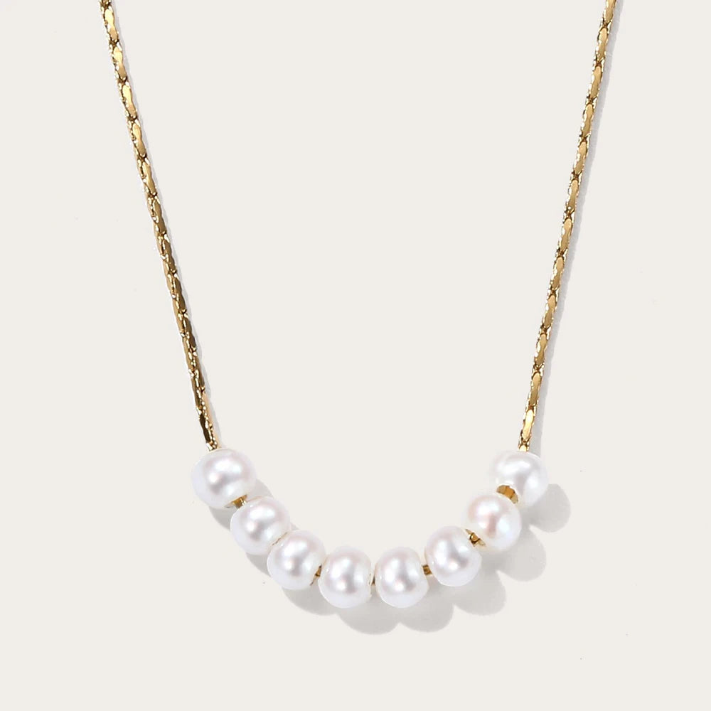 Chain Natural Pearl Pendant Chain Necklace — 316L Stainless Steel · PS470