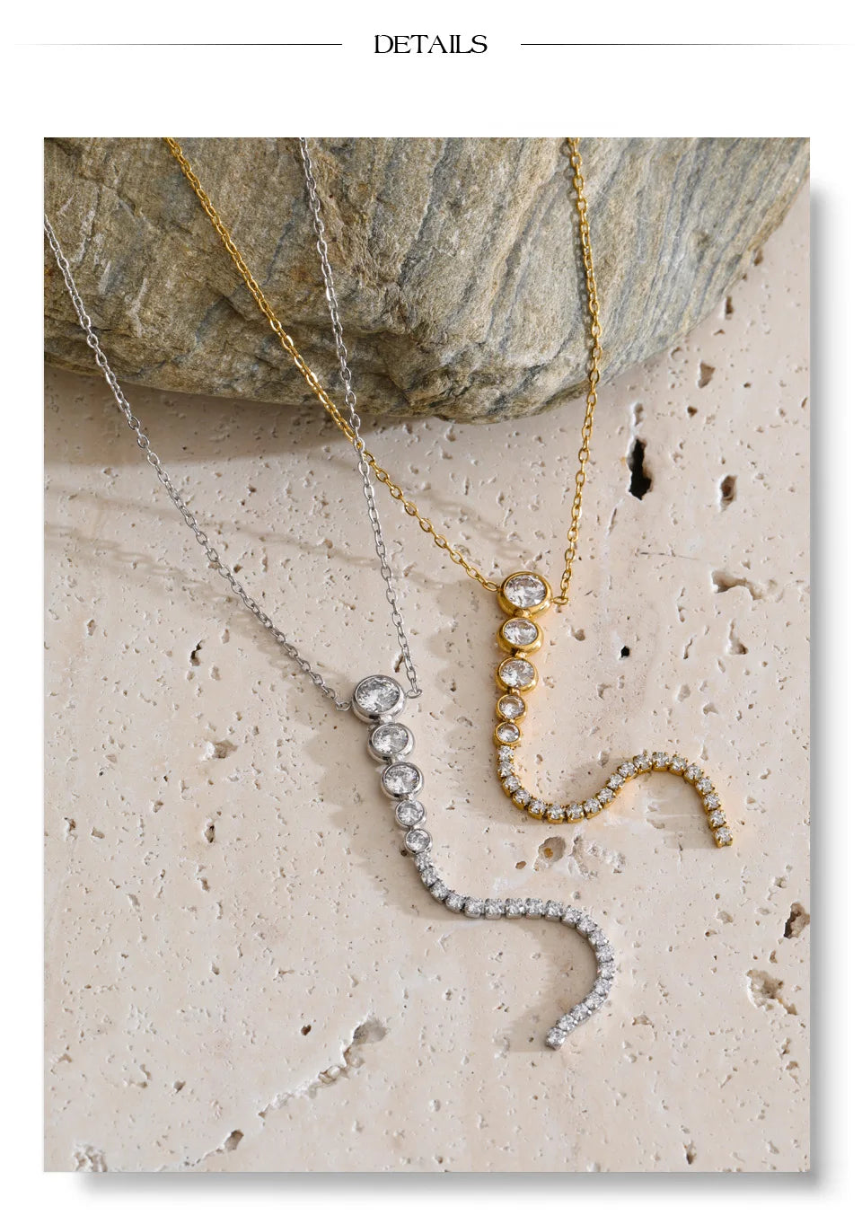 Cubic zirconia geometric necklace in gold-plated stainless steel with cubic zirconia.