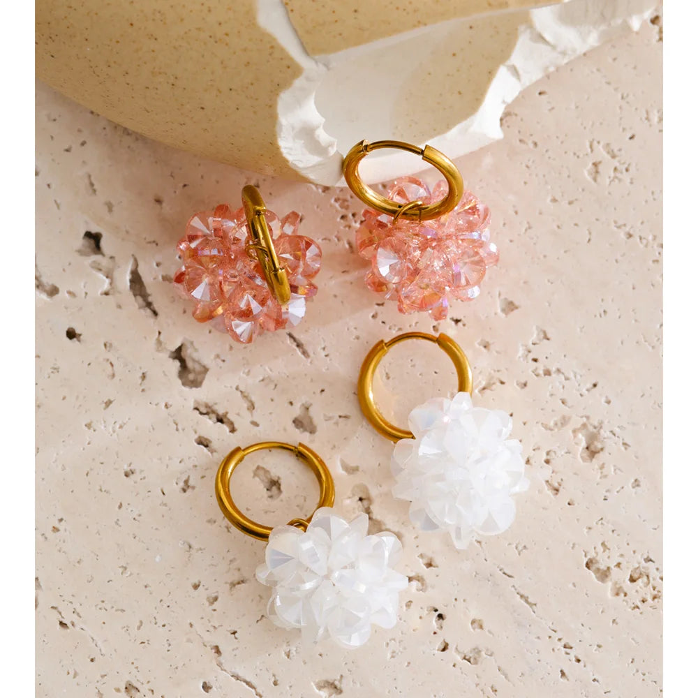 Crystal Flower Geometric Earrings — Gold-Plated Stainless Steel with Crystal · PS1990