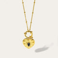 Heart Pendant Necklace Black Natural Stone Metal Texture — 316L Stainless Steel · PS467