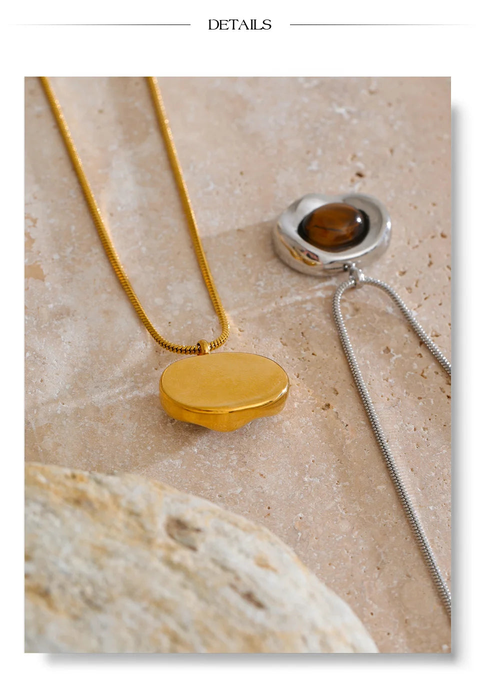 Natural stone geometric necklace in gold-plated stainless steel with natural stone.