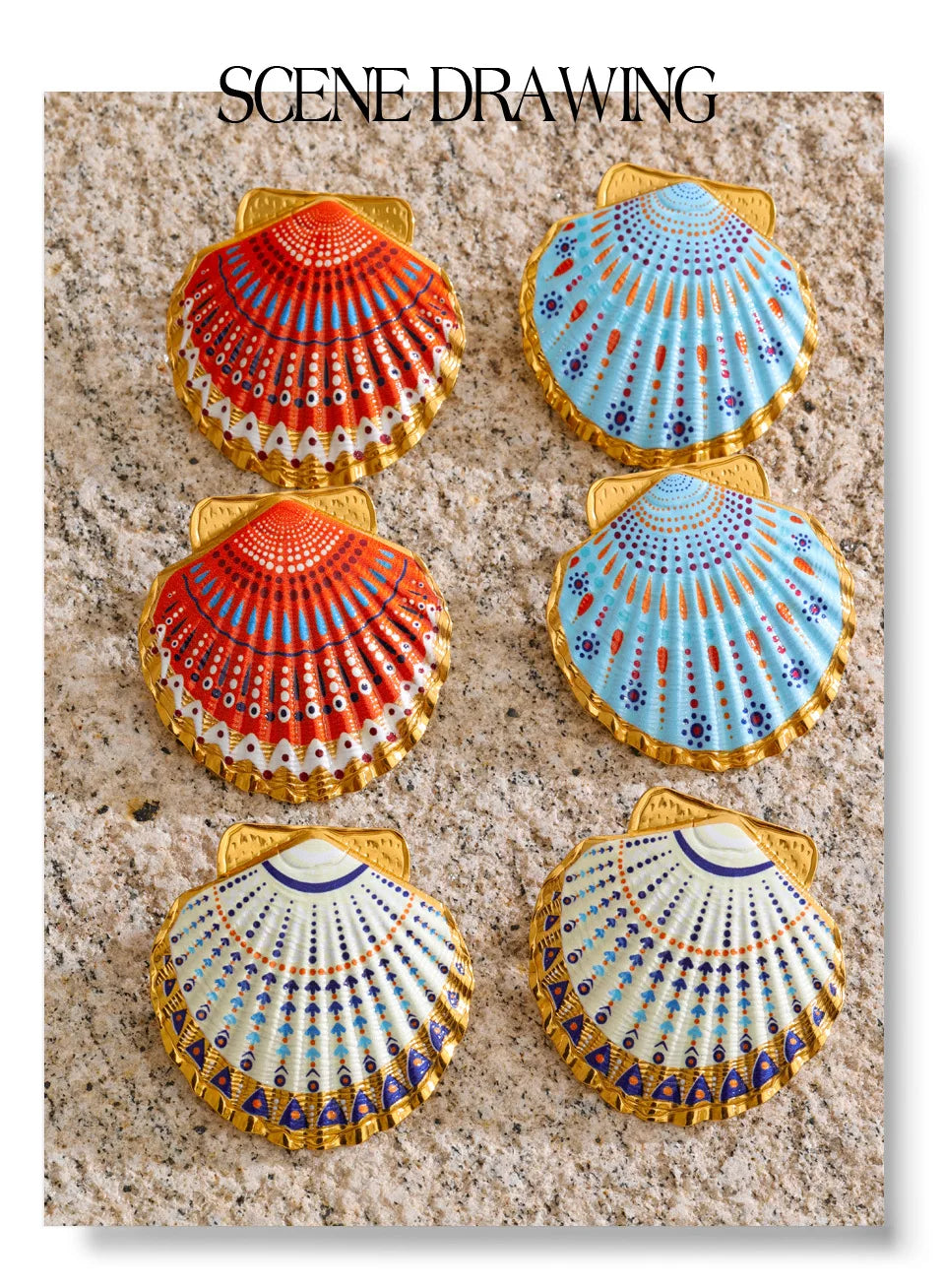 Shell enamel y2k earrings in gold-plated stainless steel with shell and enamel.
