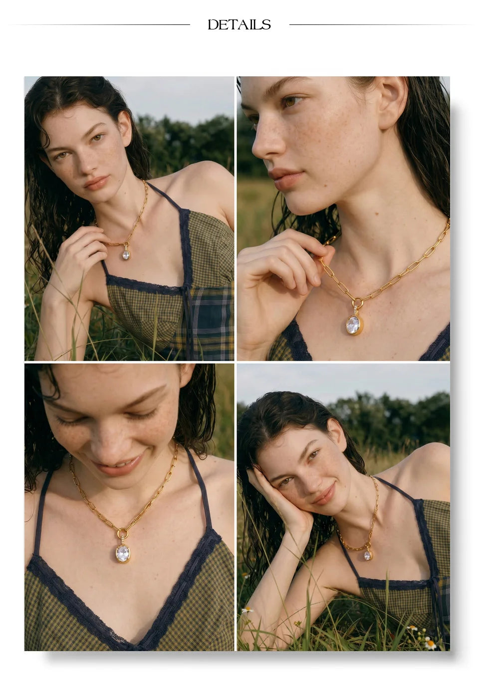 Cubic zirconia geometric necklace in gold-plated stainless steel with cubic zirconia.