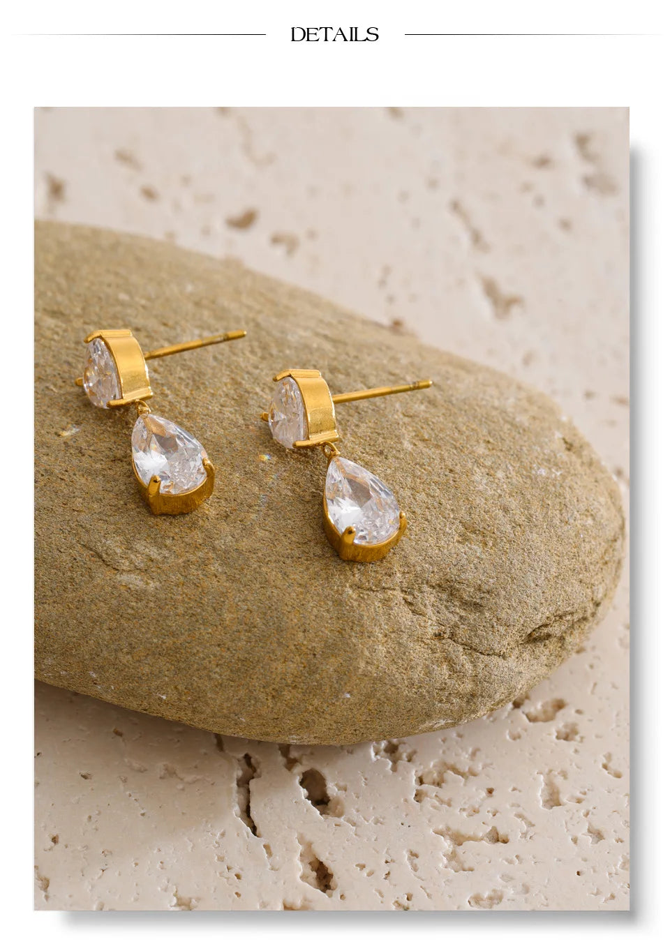 Cubic zirconia heart earrings in gold-plated stainless steel with cubic zirconia.