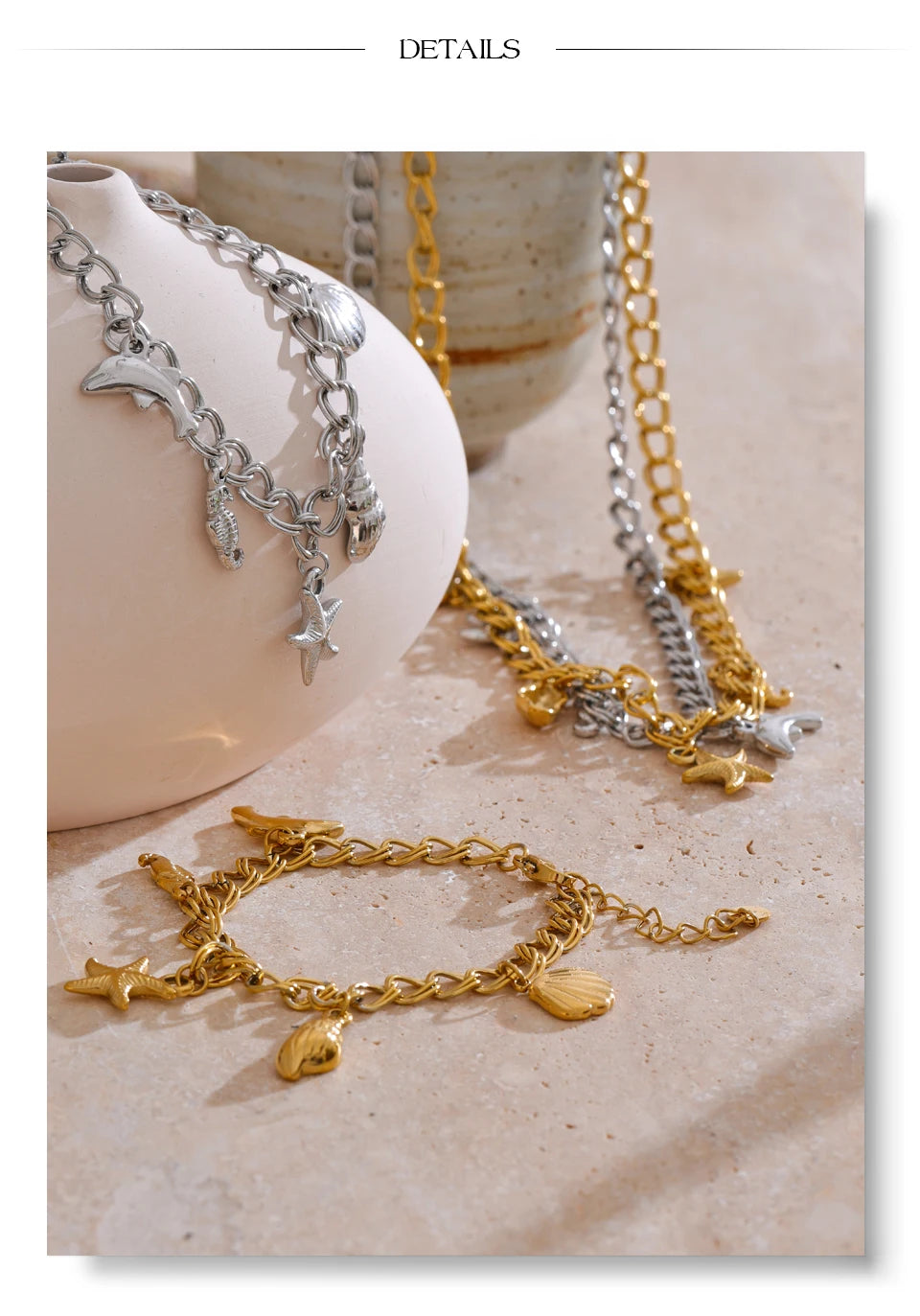 Shell star geometric necklace in gold-plated stainless steel with shell.