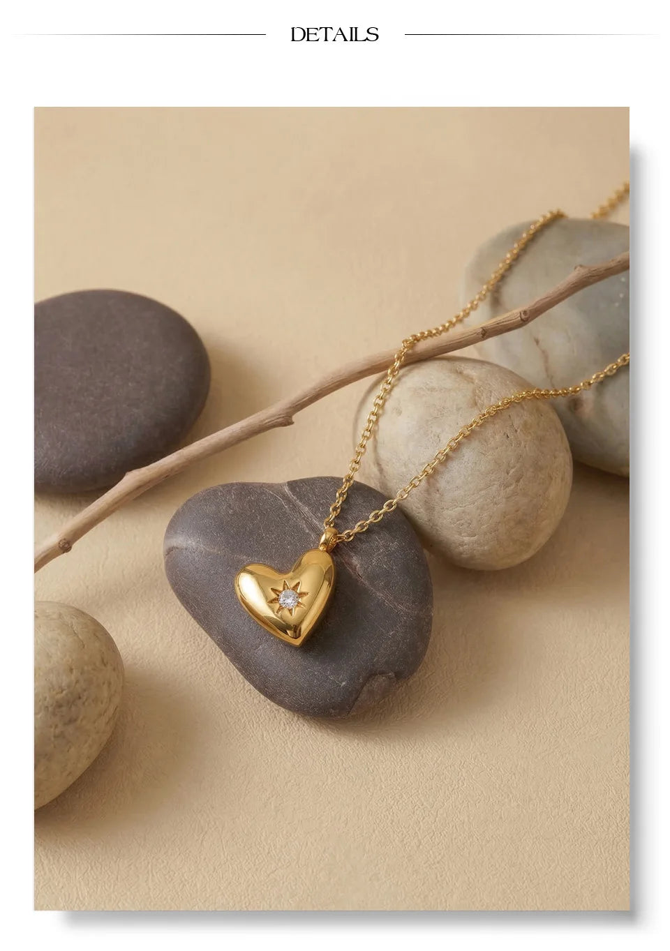 Cubic zirconia heart necklace in gold-plated stainless steel with cubic zirconia.