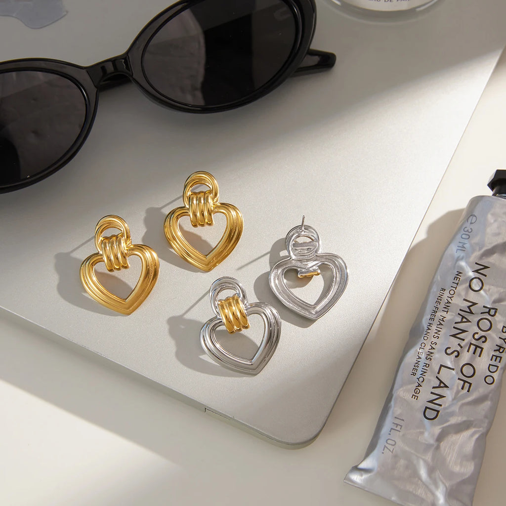 Open Heart Drop Earrings — Stainless Steel · PS066