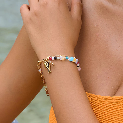 Color Bead Fish Necklace — Stainless Steel