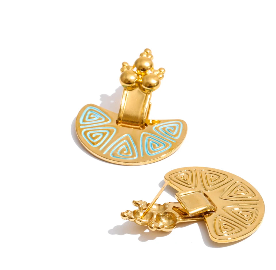 Enamel Vintage Geometric Earrings — Gold-Plated Stainless Steel with Enamel · PS2147