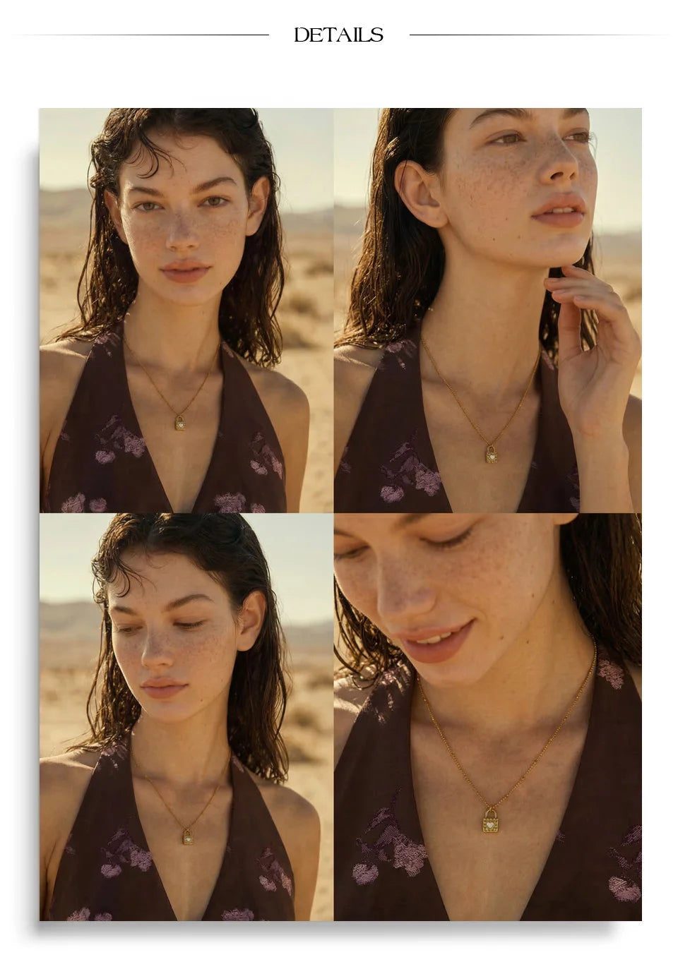 Shell heart geometric necklace in gold-plated stainless steel with shell.