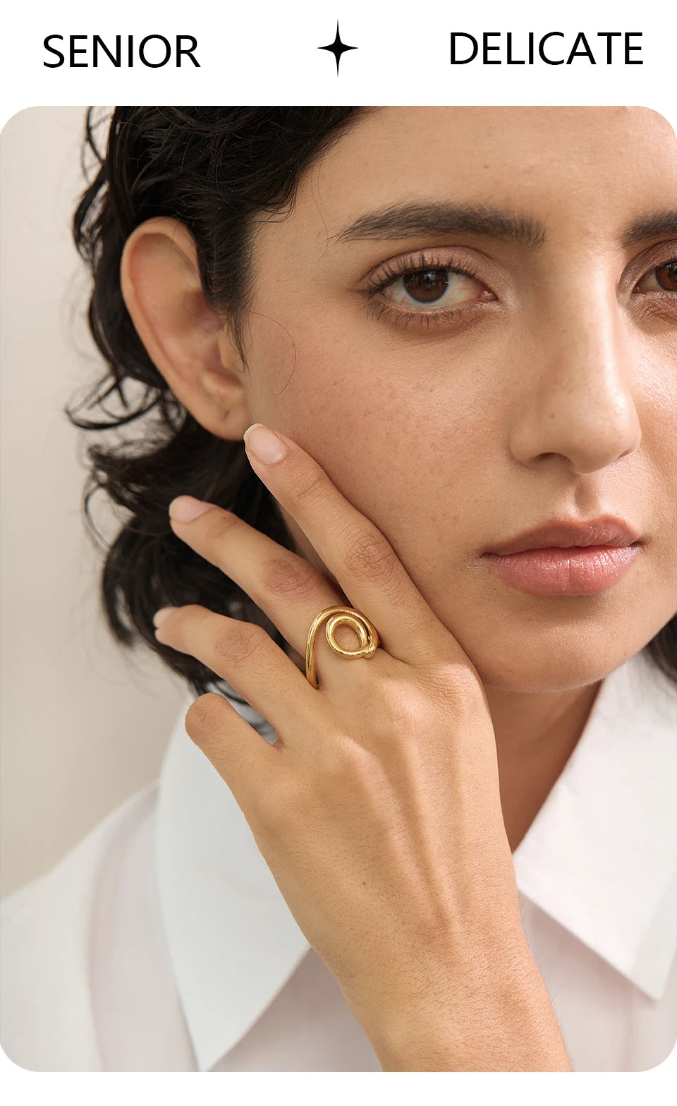 Geometric ring in 18K gold-plated 316L stainless steel.