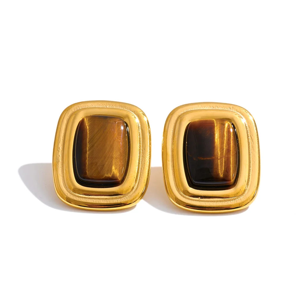 Natural stone geometric earrings in gold-plated stainless steel with natural stone.
