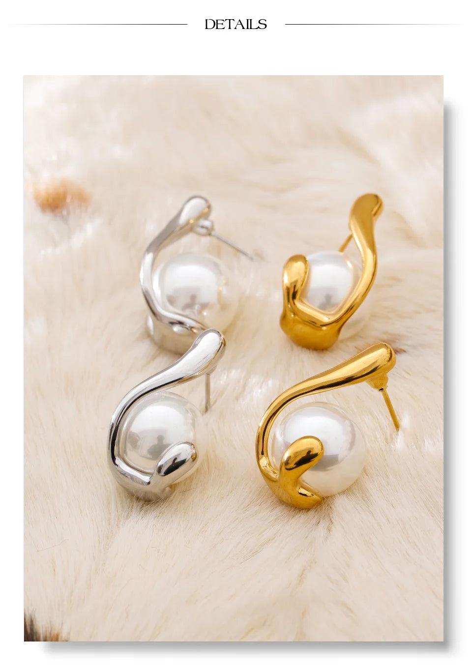 Pearl geometric earrings in gold-plated stainless steel with pearl.