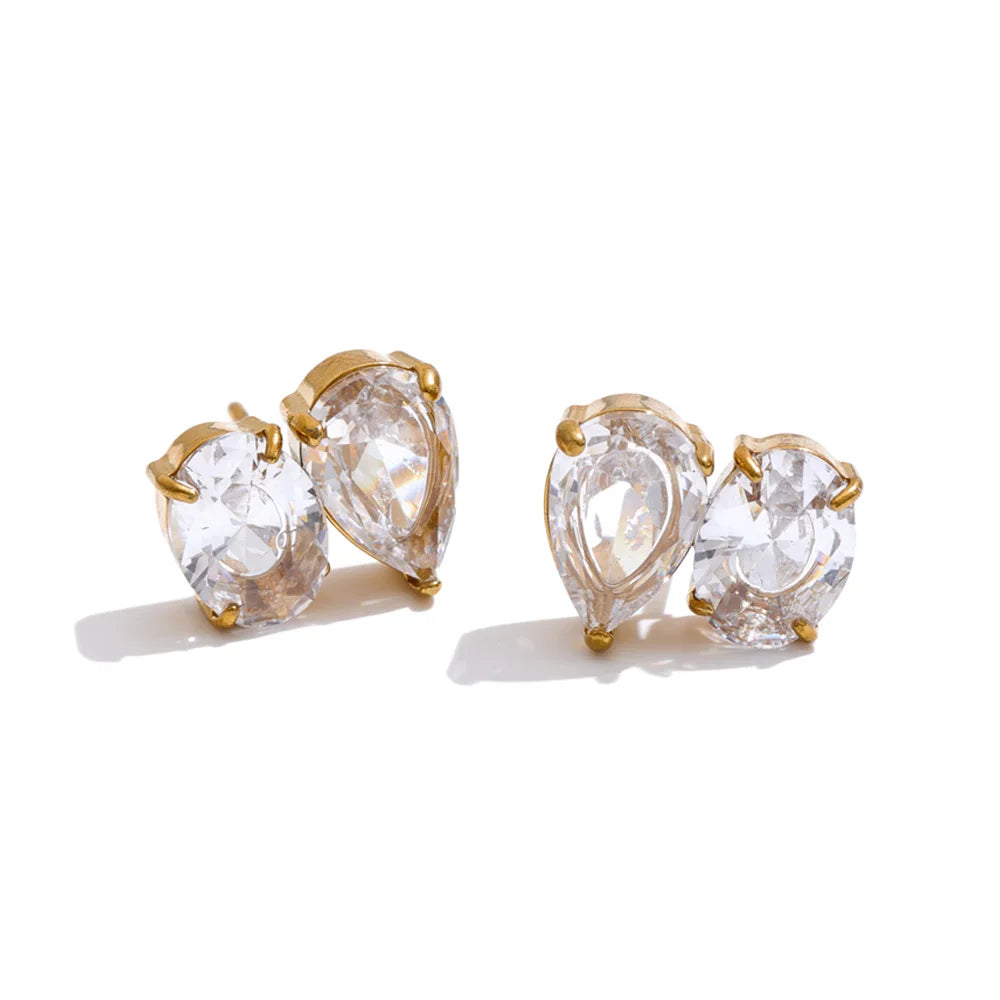 Cubic Zirconia Geometric Earrings — Gold-Plated Stainless Steel with Cubic Zirconia · PS1351