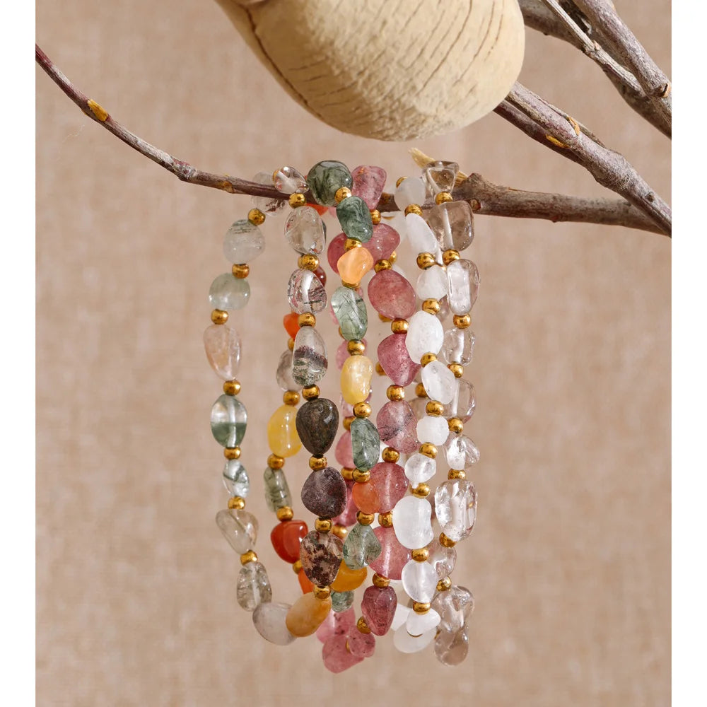 Natural Stone Beaded Geometric Bracelet — Gold-Plated Stainless Steel with Natural Stone · PS1019