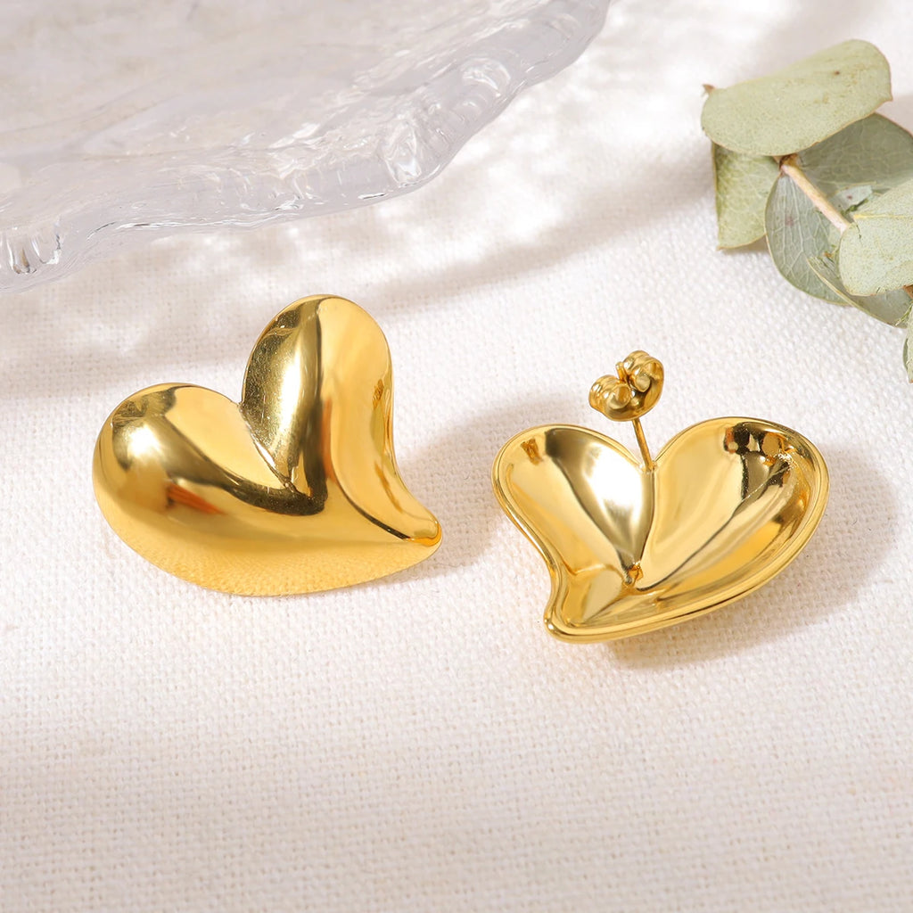 Stud Earrings Asymmetric Heart Glossy — 316L Stainless Steel · PS426