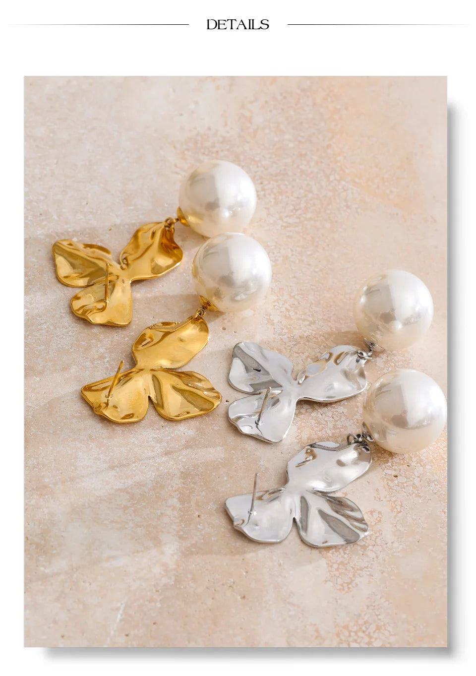 Pearl flower earrings in gold-plated stainless steel with pearl.