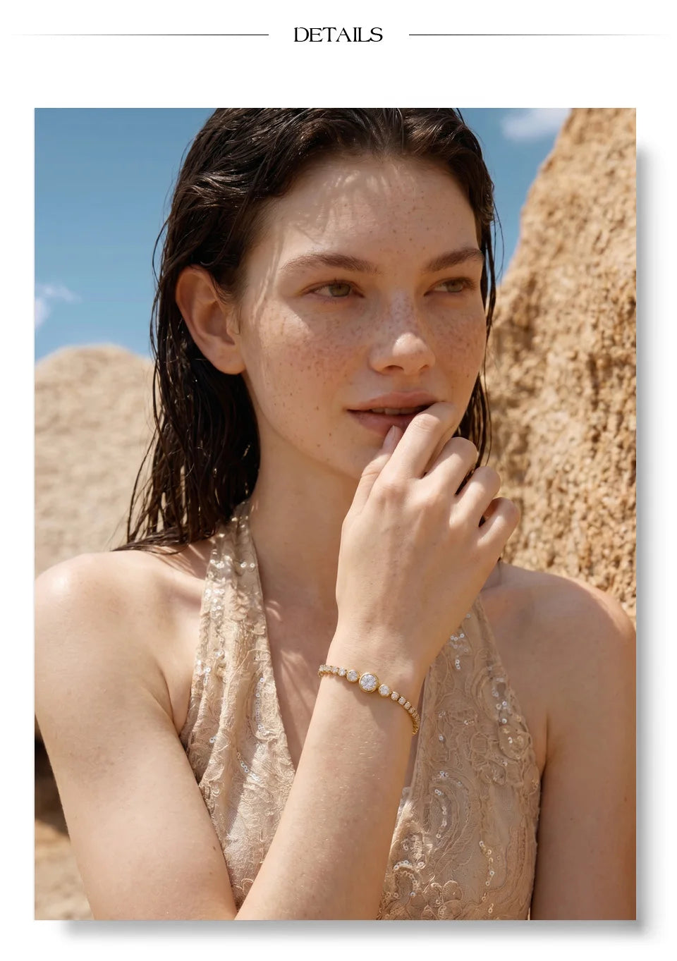 Cubic zirconia geometric chain necklace in gold-plated stainless steel with cubic zirconia.