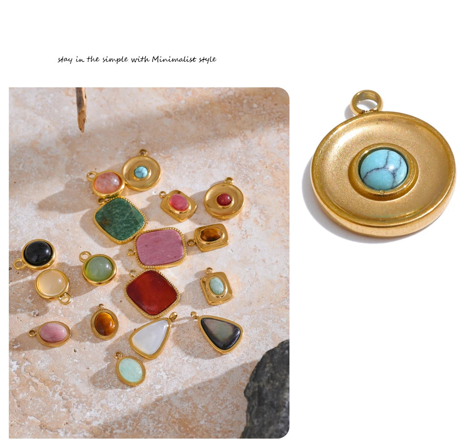 Natural Stone Geometric Earrings — Gold-Plated Stainless Steel with Natural Stone · PS1580