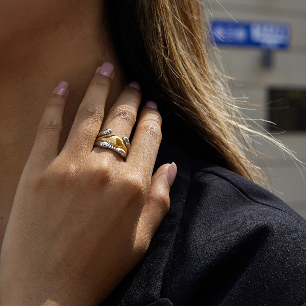 Two-Tone Irregular Layered Ring — Stainless Steel · PS365