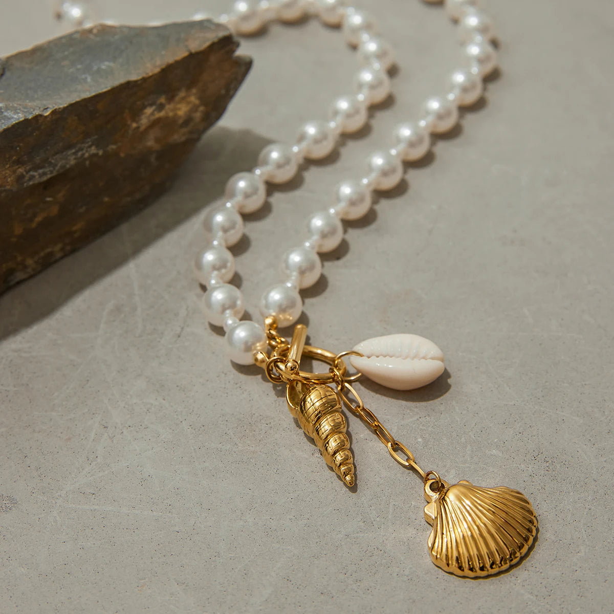Pearl Shell Charm Necklace — Stainless Steel · PS166