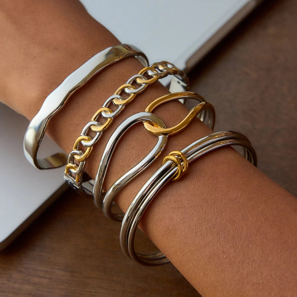 Two-Tone Chunky Bracelet Stack — Stainless Steel · PS041
