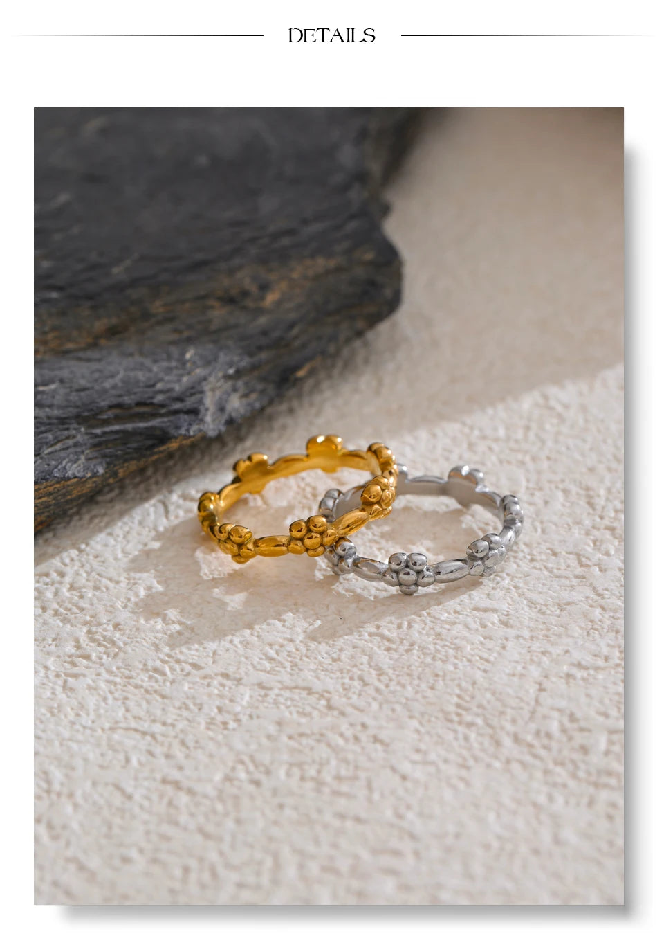 Flower ring in 18K gold-plated stainless steel.
