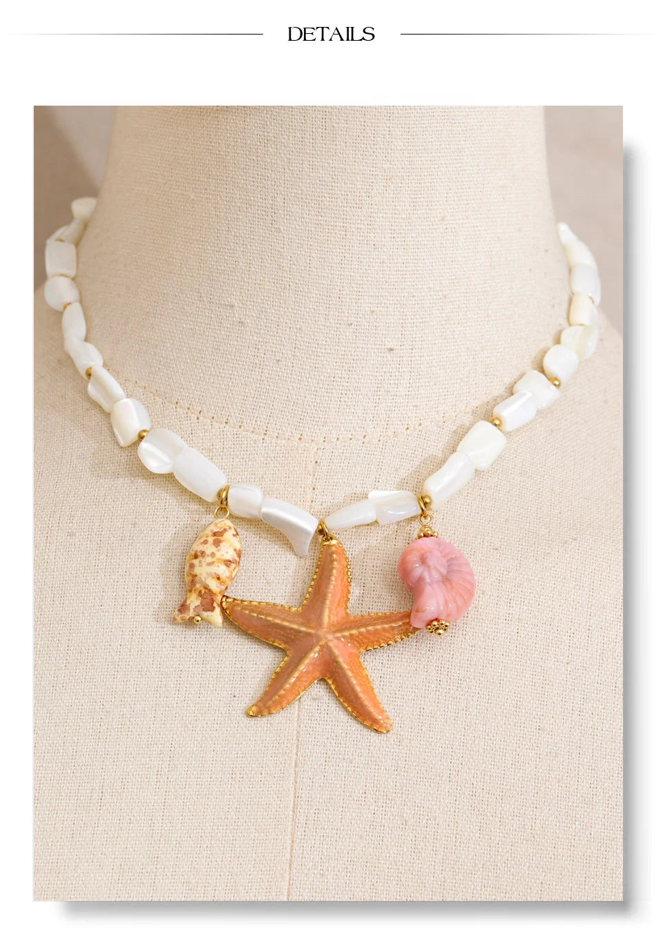 Shell star chain necklace in gold-plated stainless steel with shell.