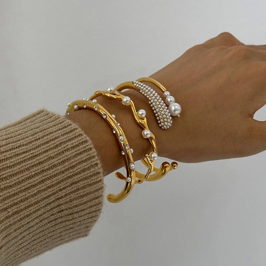 Pearl Open Bracelet — Stainless Steel · PS335