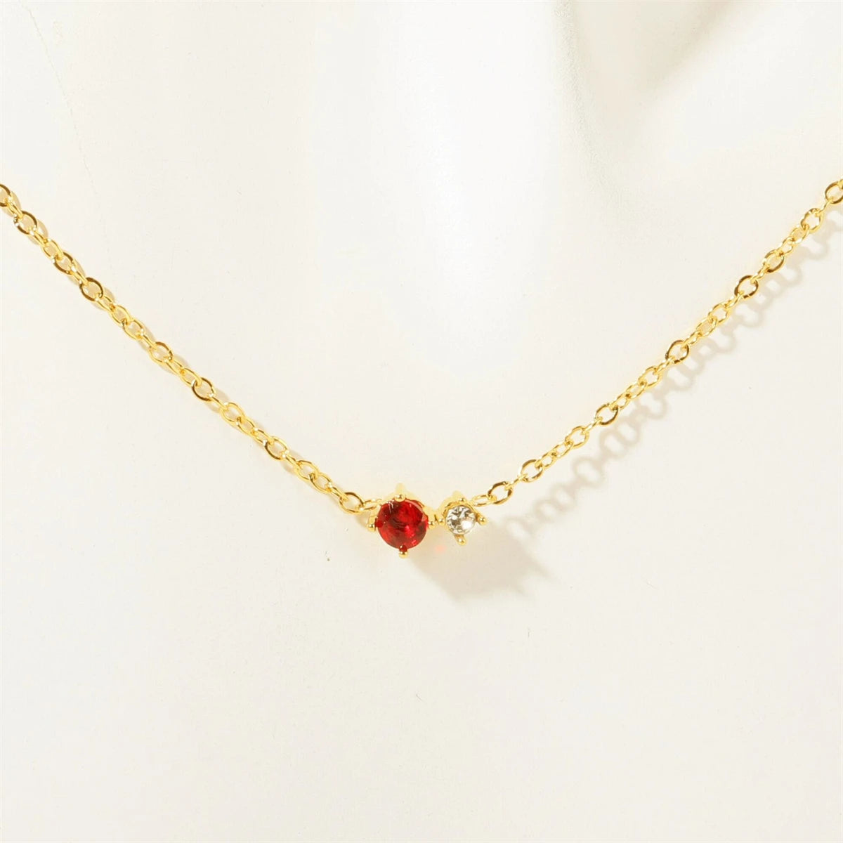 Titanium Steel 12 Birthday Stone Zircon Vintage Art Necklace Collar Chain High Color Protection 18K Gold Plated Necklace