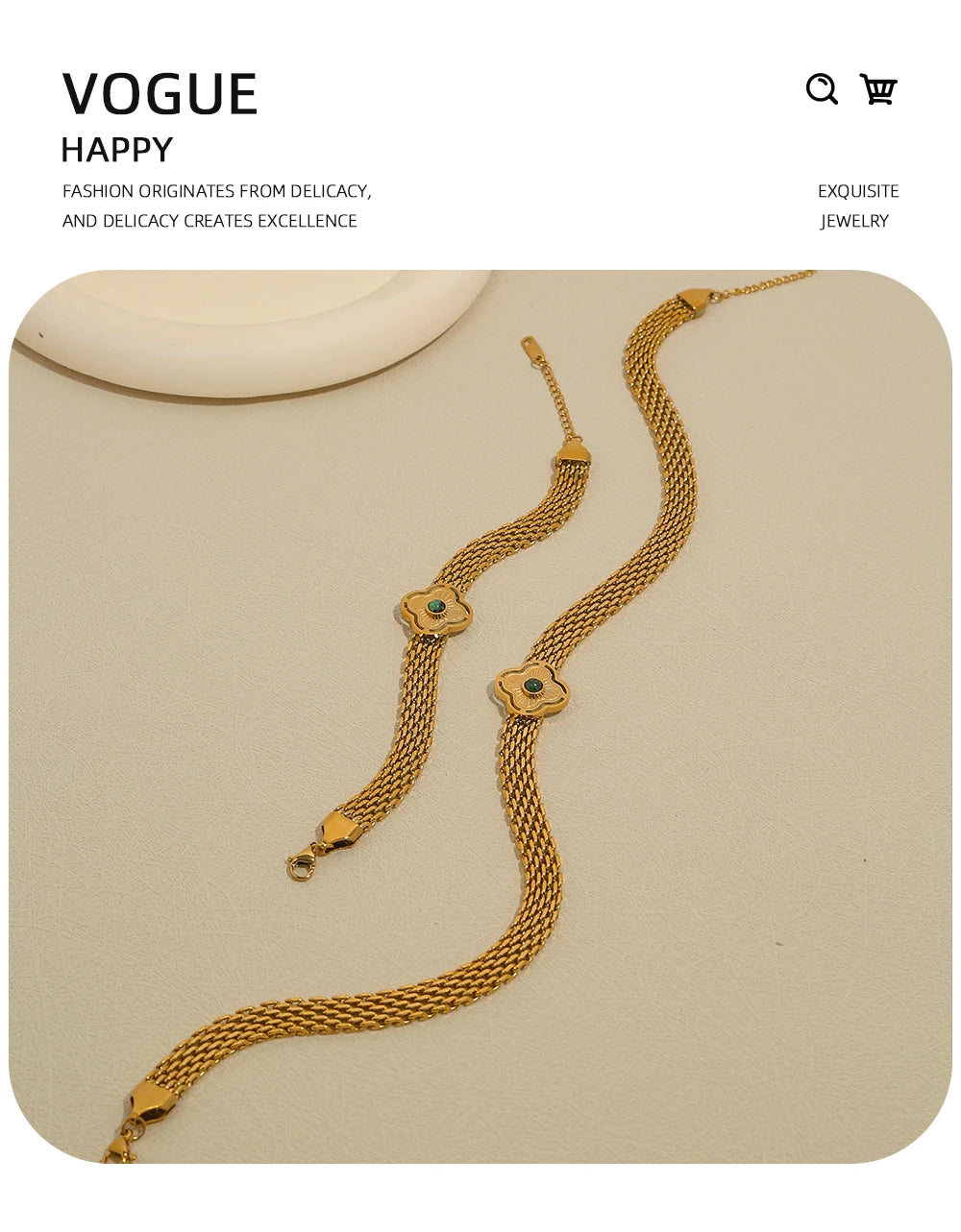 Coarse Chain Flowers Natural Stone Chain Necklace — 316L Stainless Steel · PS387