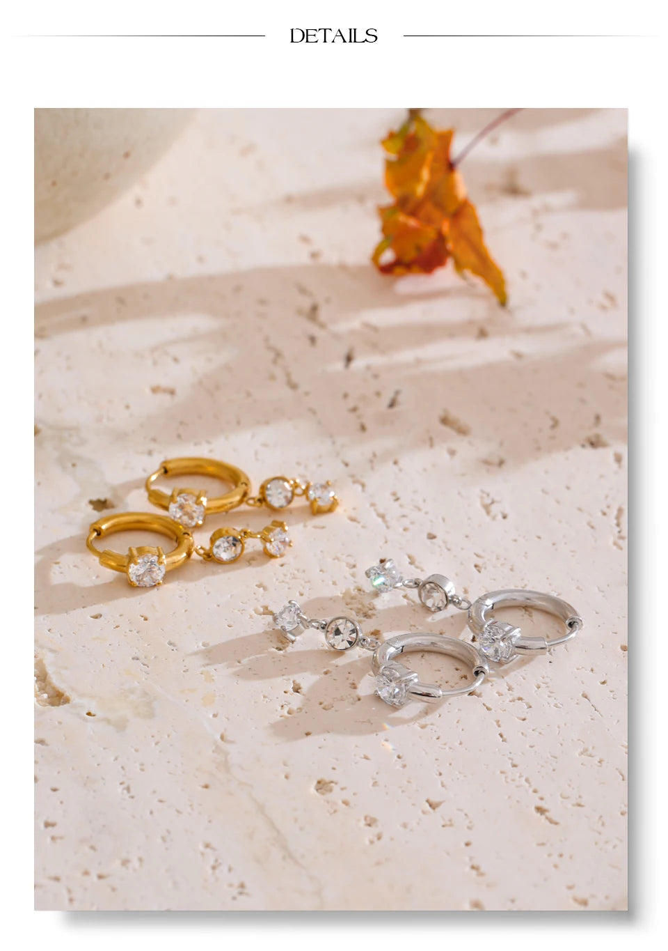 Cubic zirconia geometric earrings in gold-plated stainless steel with cubic zirconia.