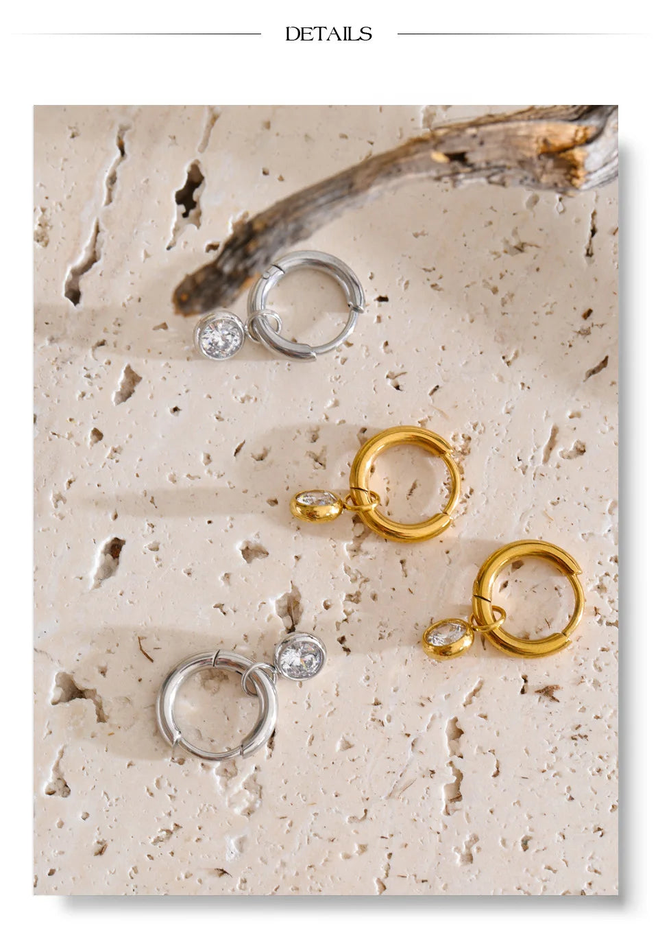 Cubic Zirconia Geometric Earrings — Gold-Plated Stainless Steel with Cubic Zirconia · PS1301