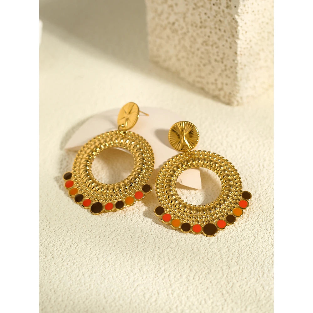 Drop Earrings Geometric Metal Texture Enamel — 316L Stainless Steel · PS442