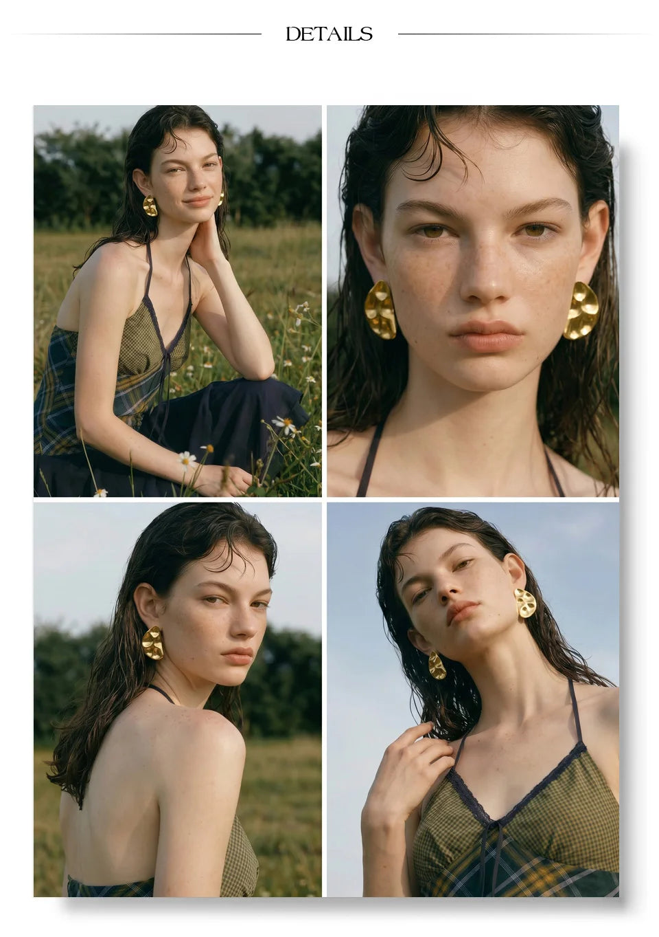 Hammered geometric earrings in gold-plated stainless steel.