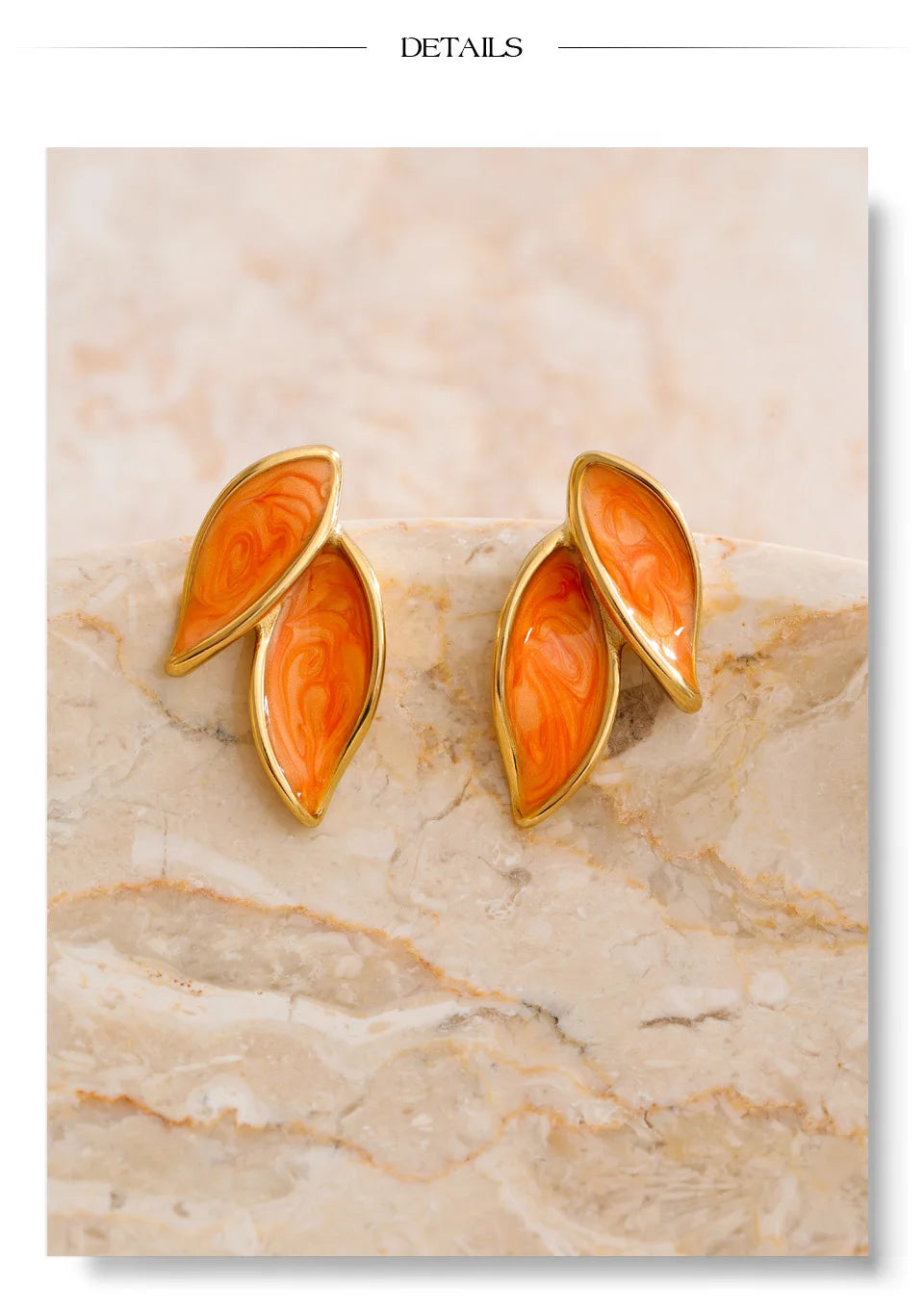 White enamel earrings in gold-plated stainless steel with enamel.