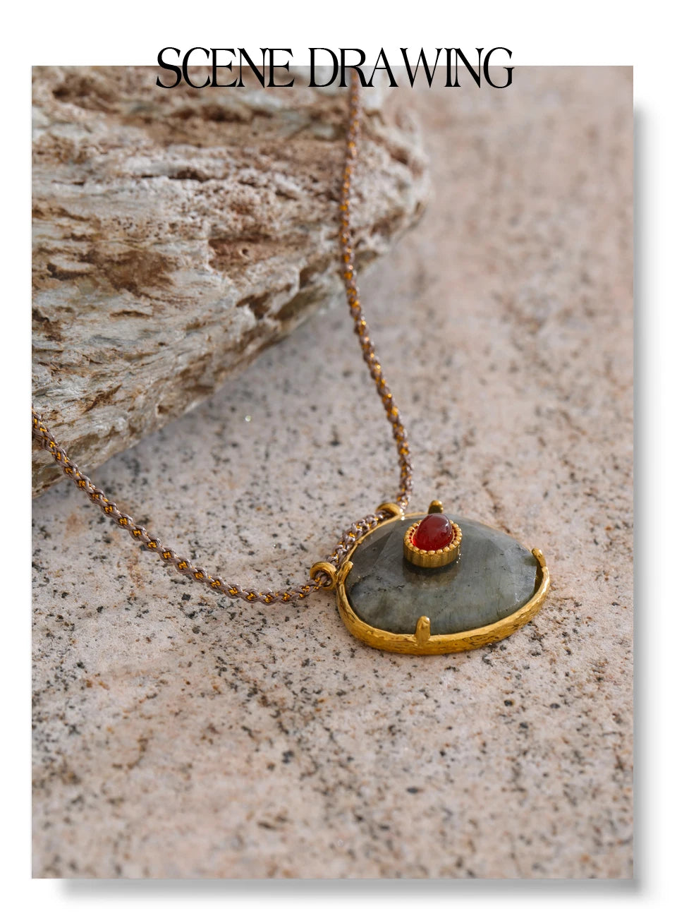 Natural stone geometric necklace in gold-plated stainless steel with natural stone.