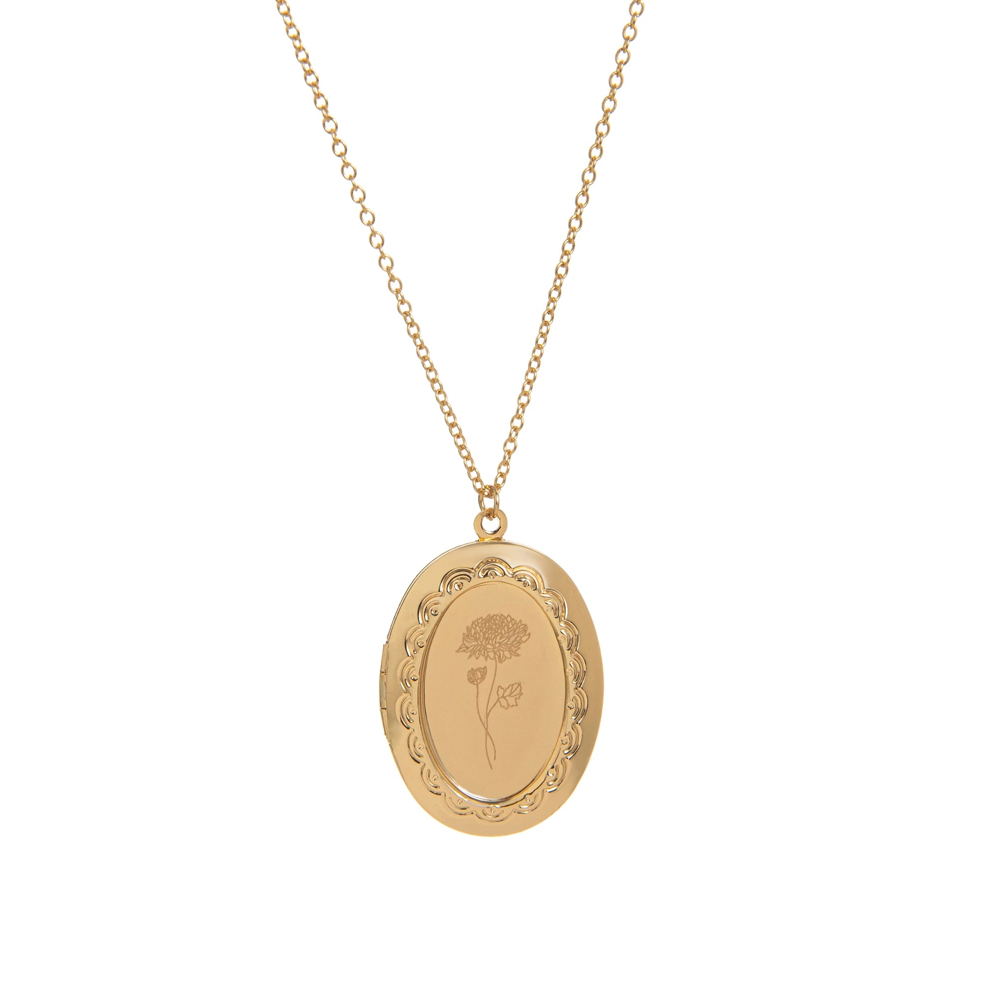 December Flower Opening and Closing Album Necklace Oval Flower Pendant Birth Flower Clavicle Chain Gold Plated Color Preserved