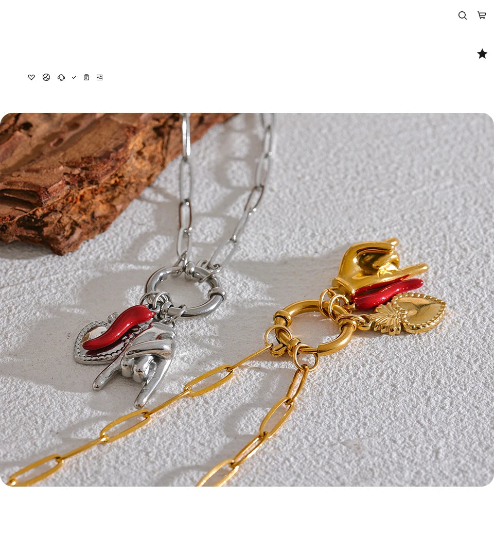 Red heart geometric necklace in gold-plated 316L stainless steel.