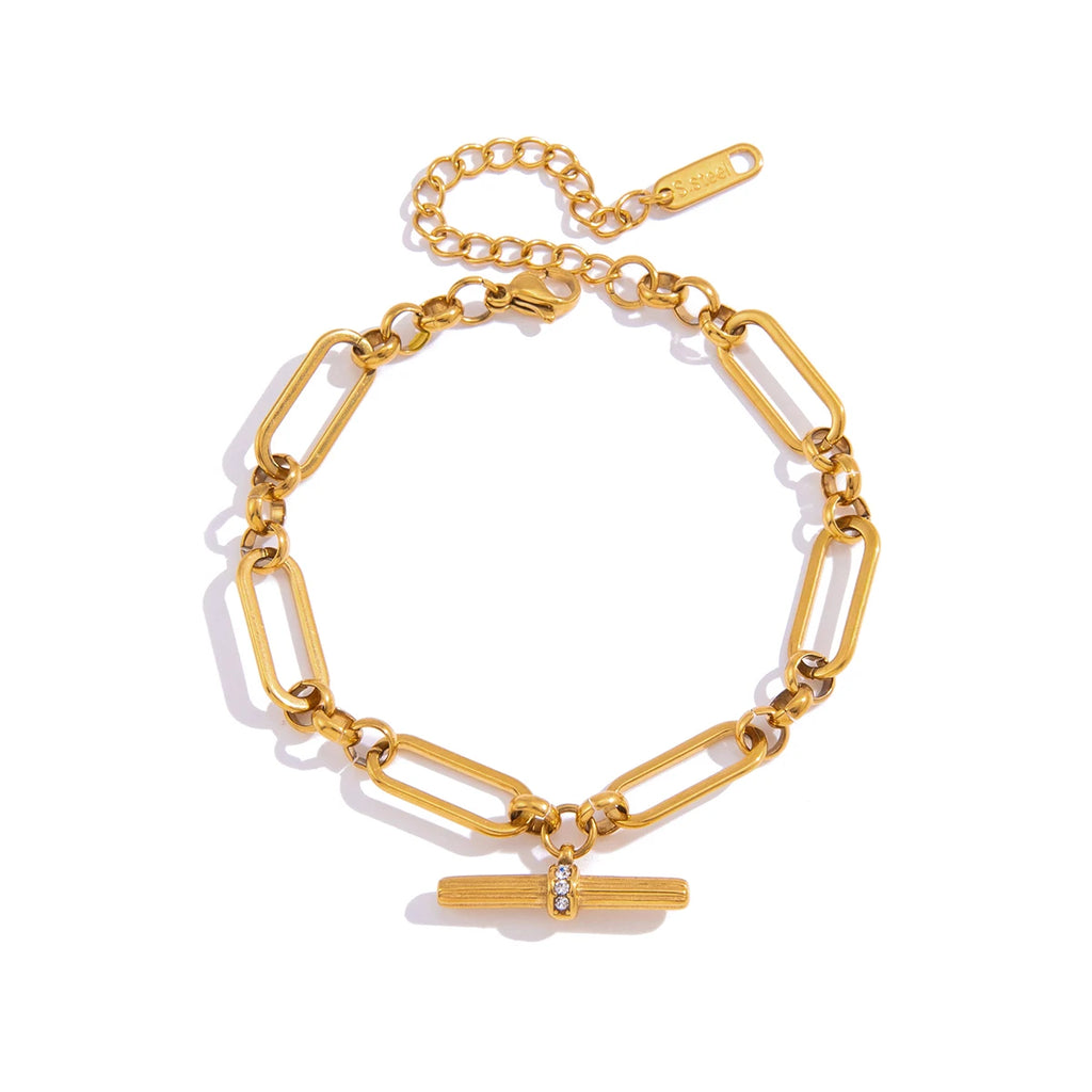 Paperclip Pearl Chain Bracelet — Stainless Steel · PS009