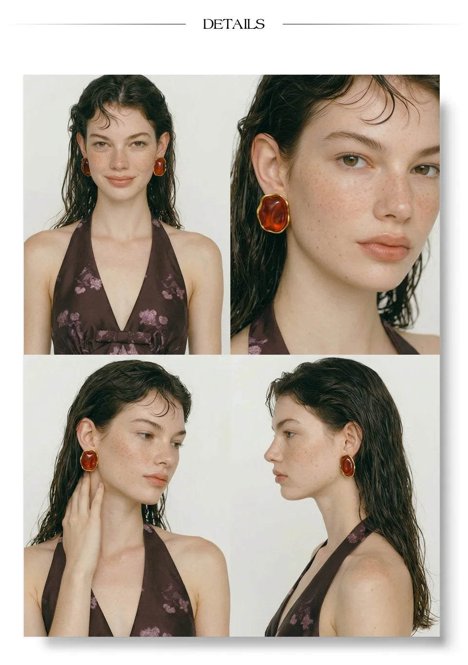 Resin acrylic geometric earrings in gold-plated stainless steel with resin and acrylic.