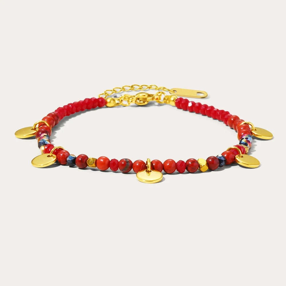 Colorful Natural Stone Beaded Bracelet — 316L Stainless Steel · PS476