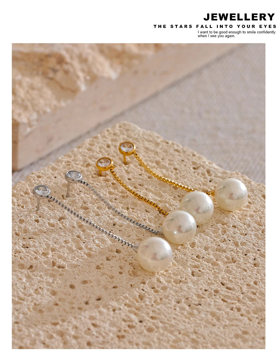 Pearl Geometric Chain Earrings — Gold-Plated Stainless Steel with Pearl · PS1602