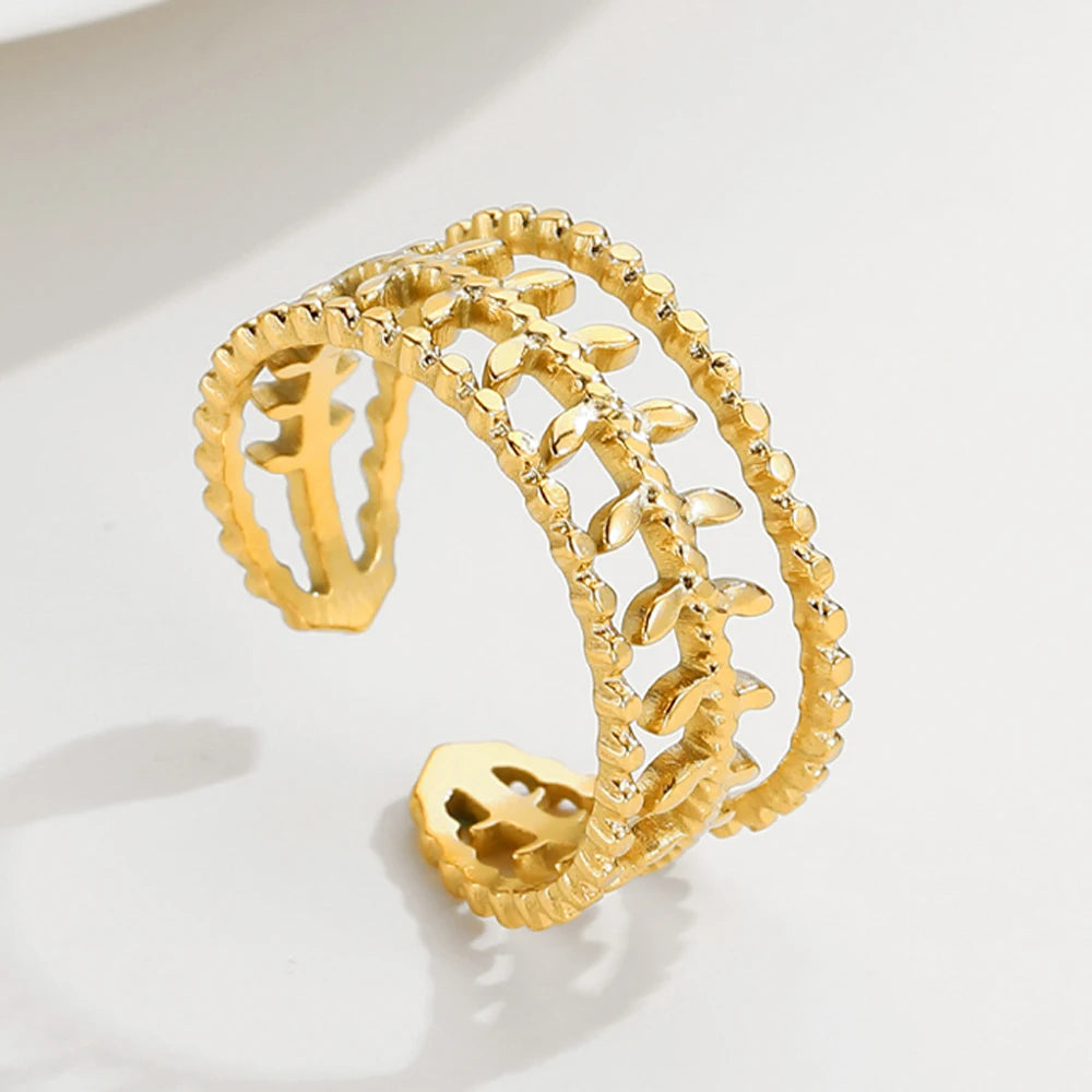 Layered Leaf Adjustable Ring — 316L Stainless Steel · PS423