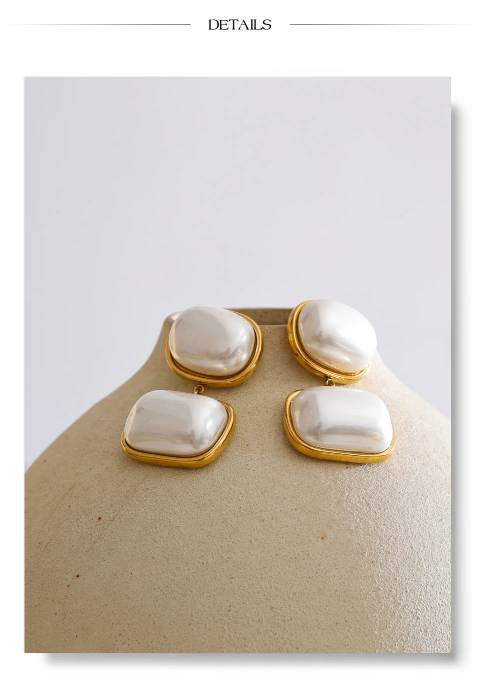 Pearl geometric earrings in gold-plated stainless steel with pearl.
