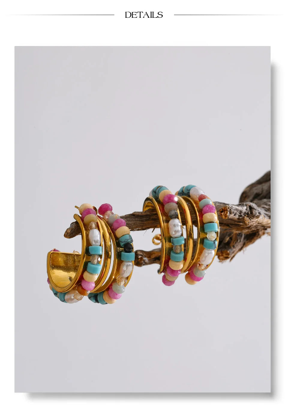 Pearl crystal natural stone earrings in gold-plated stainless steel with pearl and natural stone.