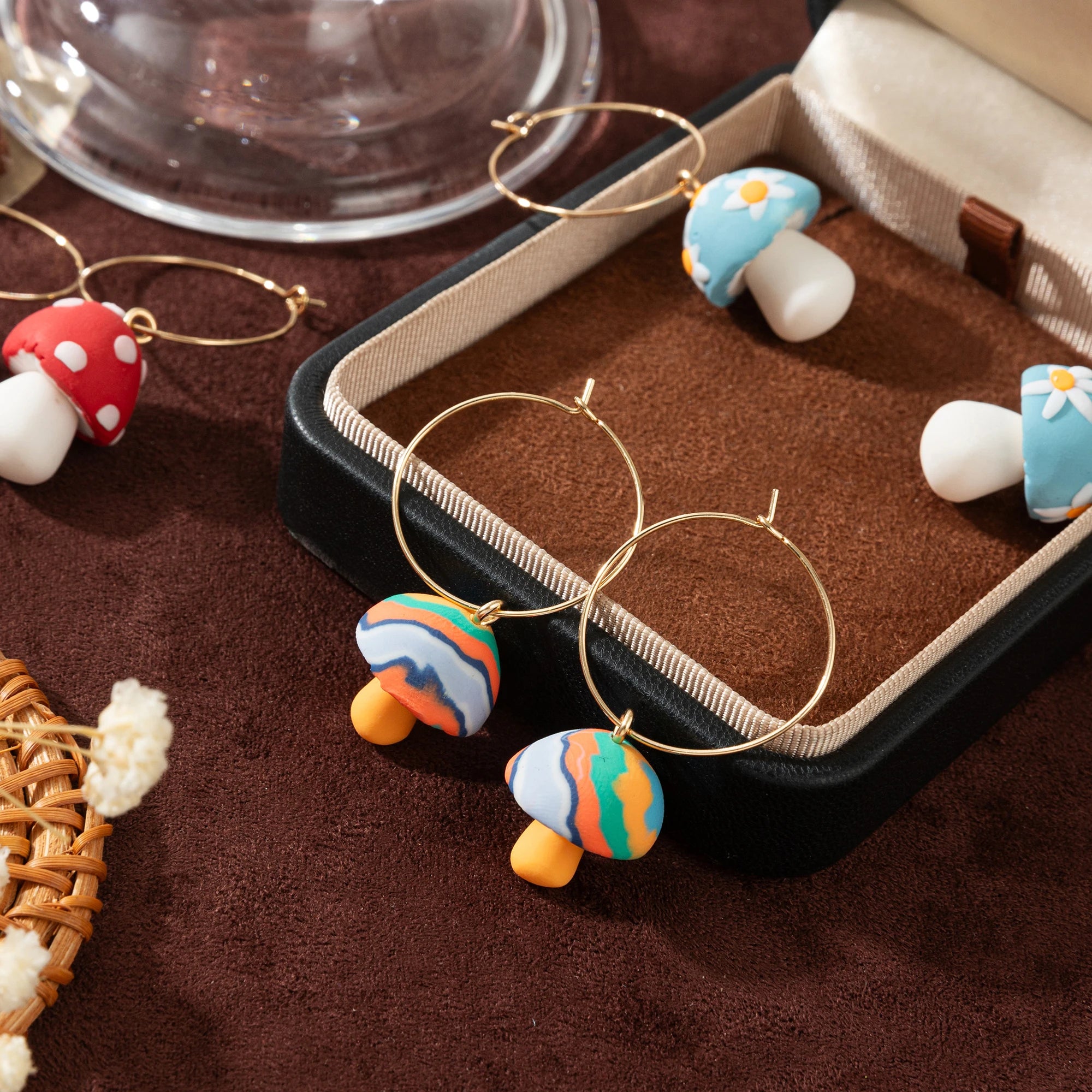 Niche Cute Retro Three Dimensional Drip Oil Copper Dopamine Mushroom Earrings Gold Plated Color Preserving